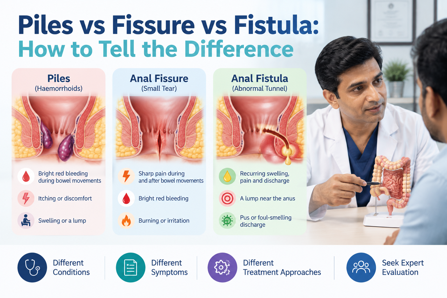 Piles vs Fissure vs Fistula: How to Tell the Difference